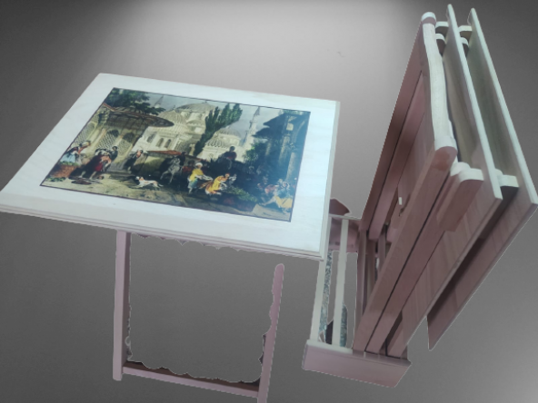 Zigon Çanta 17425 RESİMLİ büyük model Parlak Bayaz Lake Kayın ayak MDF El Yapım ürün görseli 1