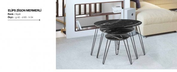 Zigon OSM 11819 ELİPS Model Çelik V Ayak Parlak Siyah Desen Mdf Tabla El Yapım ürün görseli 1