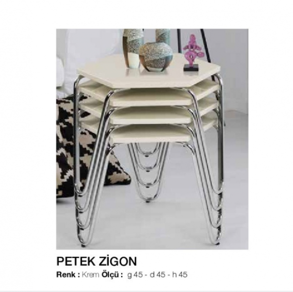 Zigon OSM11796  Petek Model sehpa Metal çelik Nikelaj V Ayak Krem Tabla El Yapım ürün görseli 1