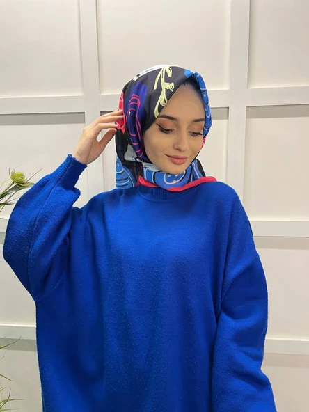 Eflatun Scarf Pamuklu (Cotton) Minimal Çiçek Desenli Eşarp 00747  FUŞYA ürün görseli 1