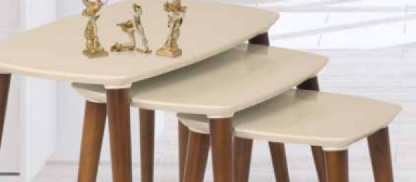 Zigon 11776 OSM Oval Model Sehpa Parlak Ceviz Krem renk Kayın Retro ayak El Ya ürün görseli 1