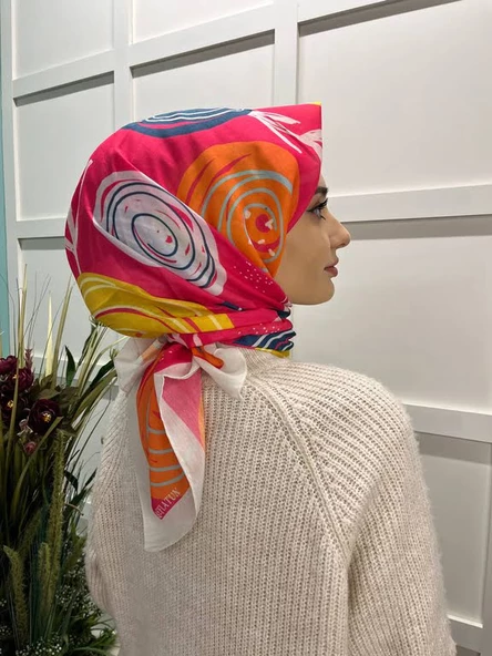 Eflatun Scarf Pamuklu (Cotton) Minimal Çiçek Desenli Eşarp 00747  BEYAZ ürün görseli 1