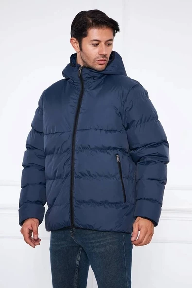 Erkek Kapüşonlu Regular Fit Şişme Mont Lacivert - Resim 2