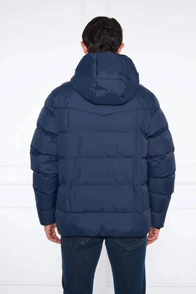 Erkek Kapüşonlu Regular Fit Şişme Mont Lacivert - Resim 6