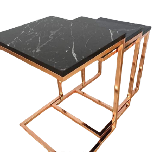 Zigon ZLF 17145 C Model sehpa Metal ROSE Kaplama MDF siyah mermer tabla El Yapım ürün görseli 1