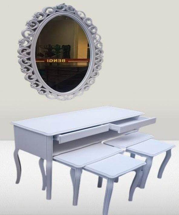 Dresuar-Zigon Tk 14600 ASLAN Model Kayın Parlak Beyaz Boya Nakış OVAL ayna Elyapı ürün görseli 1