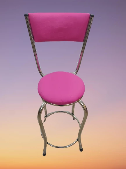 Sandalye 14572 BAR Yüksek Model Pembe FUŞYA 4 ad Metal nikelaj Suni deri döşeme ürün görseli 1
