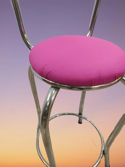 Sandalye 14571 BAR Yüksek Model Pembe FUŞYA Metal nikelaj Suni deri döşem El Yapı ürün görseli 1