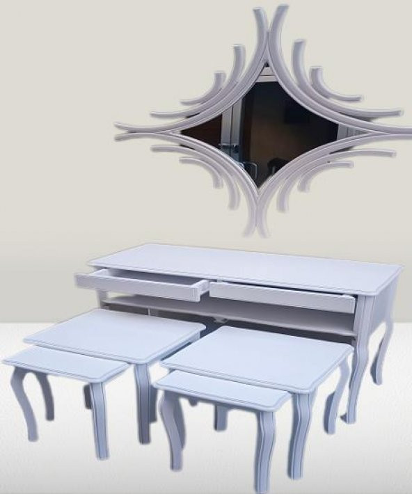 Dresuar Zigon 14184 Takım Kayın RETRO ayak CNC ayna Parlak Beyaz Lake El Yapım ürün görseli 1