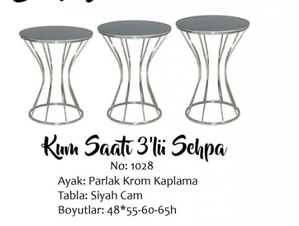 Brc Zigon sehpa 14064 Kum saat model Siyah TEMPER cam Metal Krom Renk El Yapım ürün görseli 1