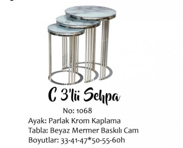 Brc C 14060 ZİGON Model Beyaz Mermer TEMPER cam Metal KROM Renk Kaplama El Yapım ürün görseli 1