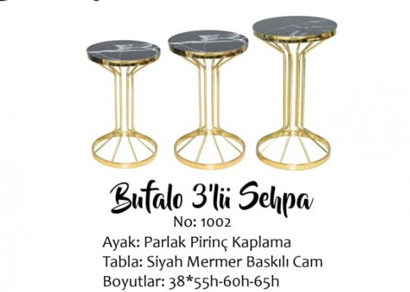 Brc Bufalo 14056 Zigon Siyah Mermer Temper cam GOLD Renk Kaplam Metal Ayak Elyapı ürün görseli 1