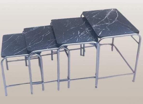 Zigon Sehpa 14006 Demet Model Metal Nikelaj Ayak Siyah Mermer Desen Tabla El Yapı ürün görseli 1