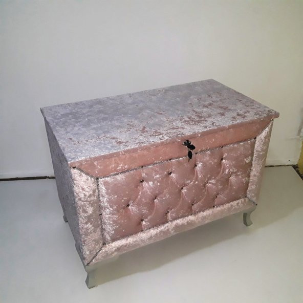 Çeyiz 13941 SANDIK Kapitone  Model 3lü Set PEMBE Kadife Kumaş İçi Tela El Yapım ürün görseli 1