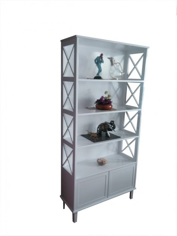 Kitaplık ÇAPRAZ 13924 Yan Model Kayın MDF Alt Kapak raf Parlak Beyaz Lake El yapı ürün görseli 1