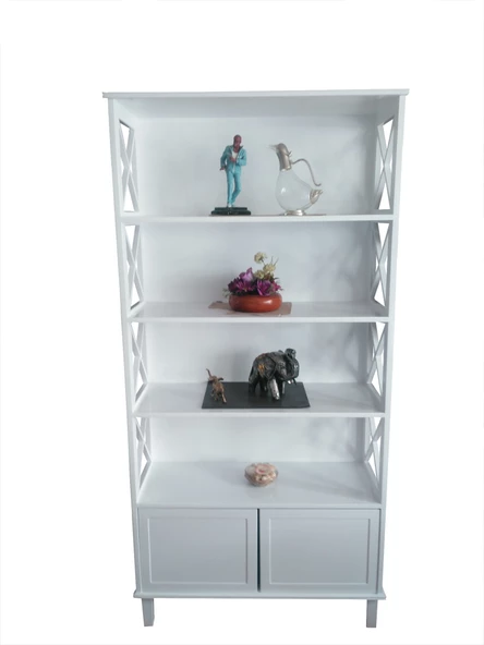Kitaplık 13845 ÇAPRAZ Yan Model Kayın MDF Alt Kapak raf Parlak Beyaz Lake El Yapı ürün görseli 1