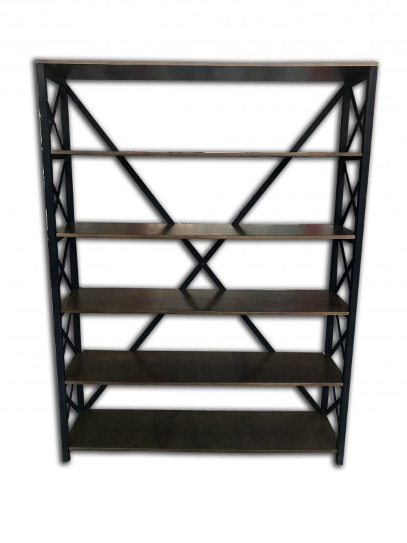 Kitaplık 13725 Metal ÇAPRAZ Model MDF demonte Raf Parlak SİYAH Demonte El Yapım ürün görseli 1