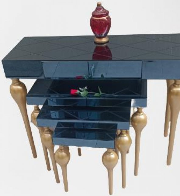Dresuar-Zigon 13671 Tombul Model Kayın MDF tabla gold Füme cam Kaplama El yapım ürün görseli 1