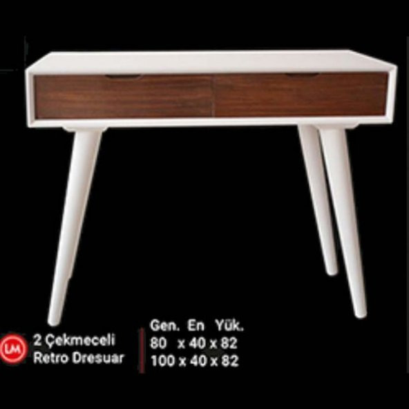 Dresuar 13503 Torna Model Kayın RETRO ayak MDF tabla Beyaz CEVİZ uyum El Yapı ürün görseli 1