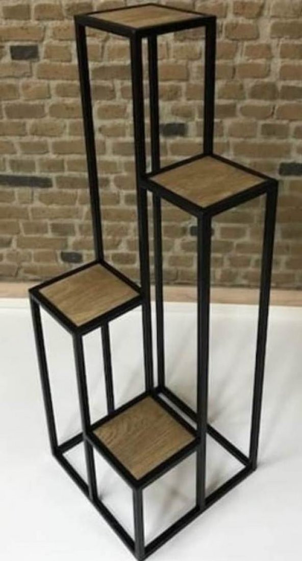 Çiçeklik Zlf 13547 Dekoratif Kule Model Metal Çelik Siyah Statik Boya Ahşap tabla ürün görseli 1