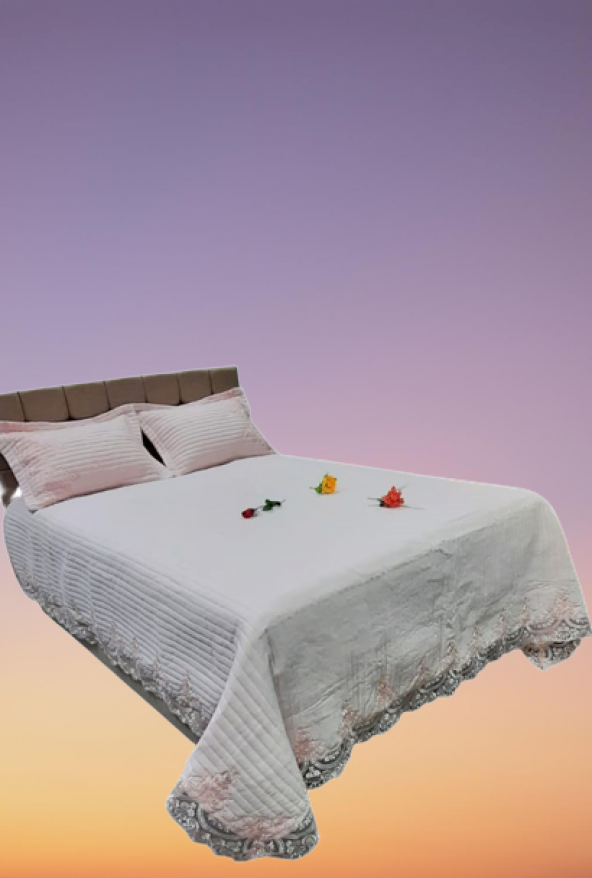 Yatak Örtüsü 13545 Zümrüt Çift Kişilik  Dantelli pastel yeşil %80 Pamuk El Yapım ürün görseli 1