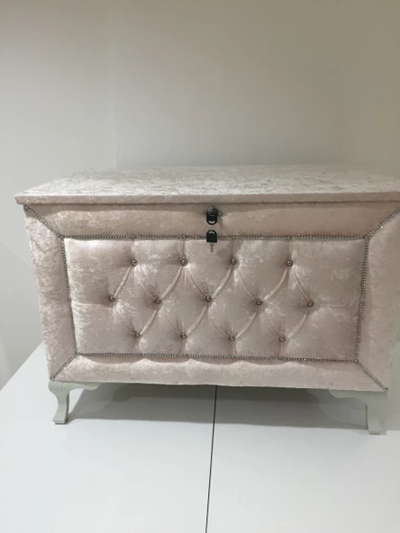 Çeyiz 13232 SANDIK Kapitone Büyük 3lü Model PEMBE Kadife Kumaş İçi Tela El Yapım ürün görseli 1