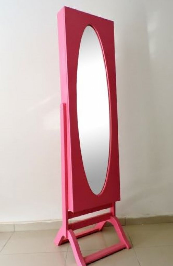Takı Dolabı ST 12934 Boy Ayna Kayın MDF Parlak PEMBE Lake Boya Klasik El Yapım ürün görseli 1