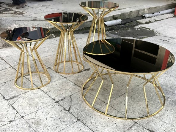 Brc Orta-Zigon 12416 Sehpa CADDE MODEL Siyah Düz Temper Cam Metal Gold Kaplama ürün görseli 1