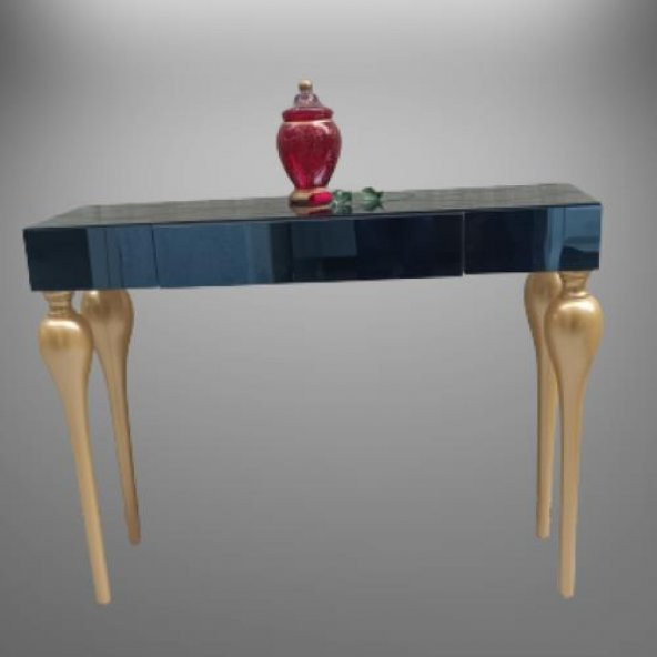 Dresuar 12616 TOMBUL ayak Model Kayın Torna MDF tabla Parlak gold Füme cam Kaplam ürün görseli 1