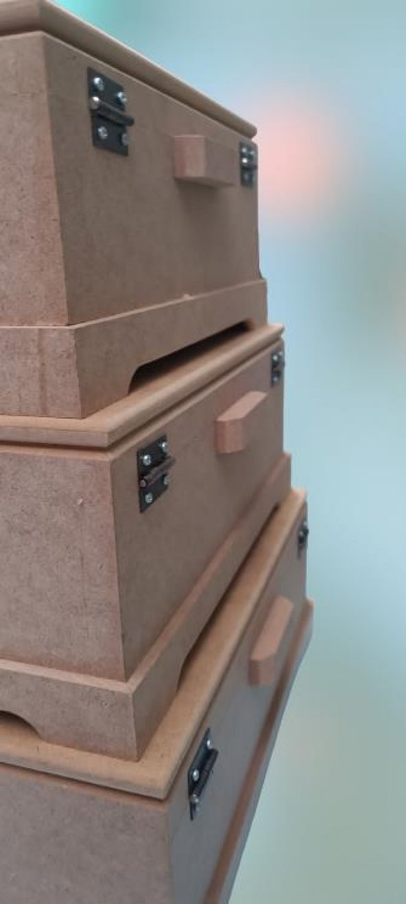 Hobi ERDL 90023 Dekoratif Model 3lü Makyaj Kutu Set Ahşap HAM MDF El Yapımı ürün görseli 1
