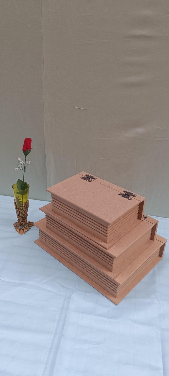 Hobi ADN 90033 Kitap Dekoratif Model Üçlü Takı Kutusu Ahşap HAM MDF El Yapımı ürün görseli 1