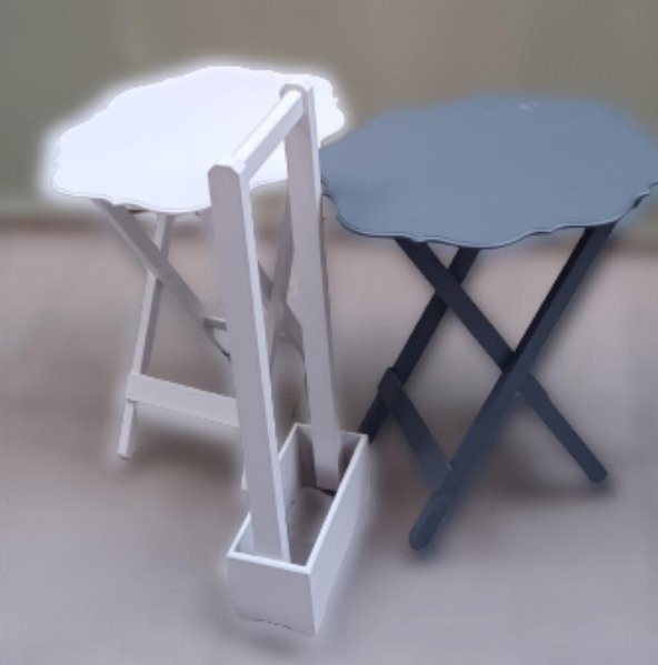 Zigon Çanta 90082 Sehpa Yonca Model 2 li Tk Ahşap MDF Beyaz Gri Renk Uyum El yapı ürün görseli 1