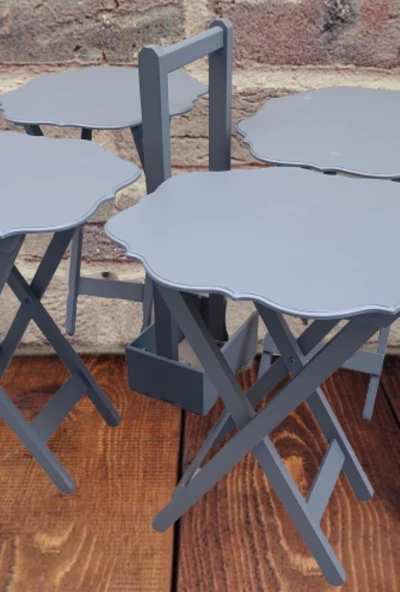 Zigon Çanta 90091 Yonca Takım Dörtlü Model Ahşap MDF Parlak Gri Renk El Yapım ürün görseli 1