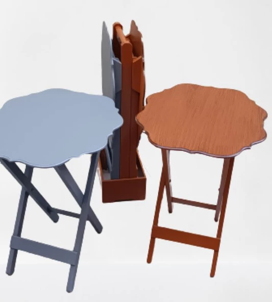 Zigon Çanta ST 90089 Sehpa Yonca Model Ahşap MDF Ceviz-Gri Renk Uyum El Yapım ürün görseli 1