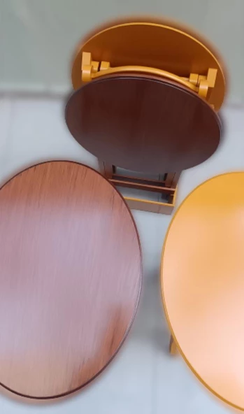 Zigon Çanta  90128 Sehpa Oval Model Ahşap Mdf Ceviz ve Hardal Renk Uyum El Yapım ürün görseli 1