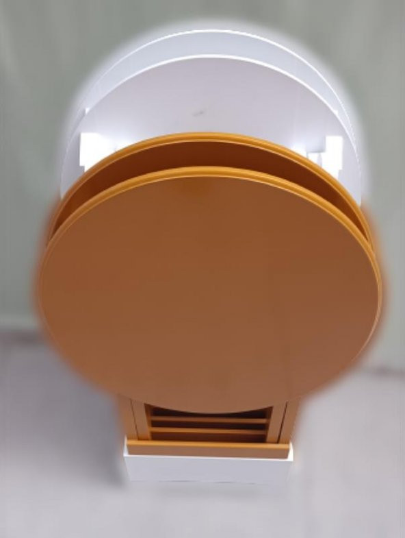 Zigon Çanta 90129 Sehpa Oval Dörtlü Ahşap Mdf Beyaz ve Hardal  Renk Uyumu El Yapı ürün görseli 1