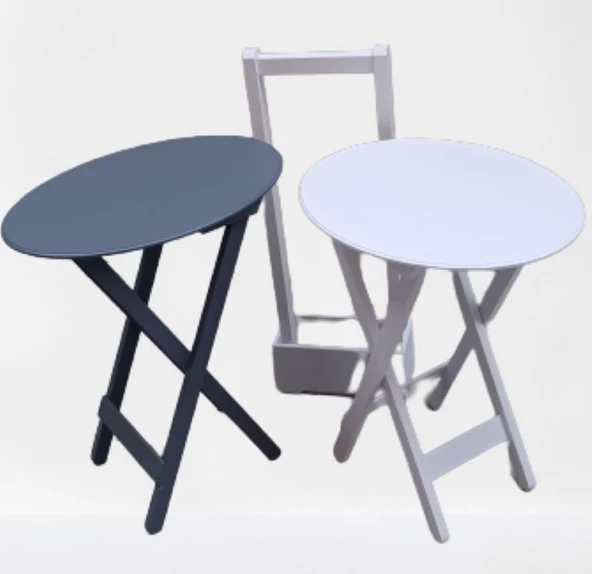 Zigon Çanta 90121 Sehpa Oval Model İkili Takım Mdf Gri-Beyaz Renk Uyumu El Yapımı ürün görseli 1