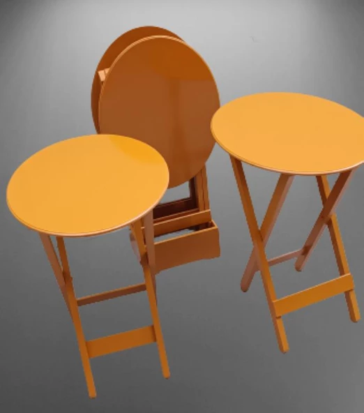Zigon Çanta 90130 Sehpa Oval Dörtlü Model Ahşap MDF Hardal Renk Uyum El Yapımı ürün görseli 1
