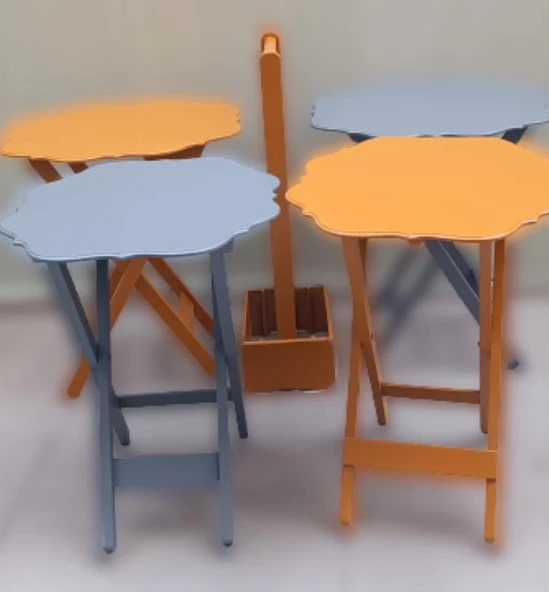 Zigon Çanta 90088 Sehpa Yonca 4 lü Model Ahşap MDF Gri-Hardal Renk Uyum El yapım ürün görseli 1
