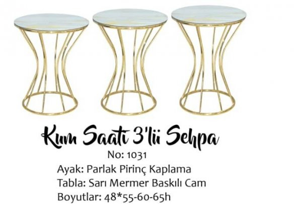 Brc Zigon Kumsaat 13398 Model sehpa Mermer Desen Metal GOLD Renk Kaplama El Yapım ürün görseli 1