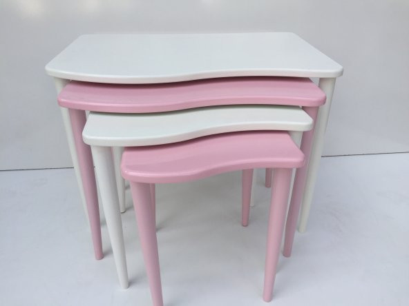 Zigon 17643 S Model Kayın RETRO Ayak Parlak pembe-beyaz renk MDF Tabla El Yapı ürün görseli 1