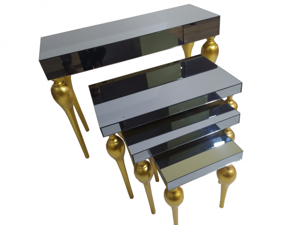 Dresuar-Zigon 18185 TOMBUL ayak Model Kayın Torna MDF Parlk gold Füme cam Kaplama ürün görseli 1