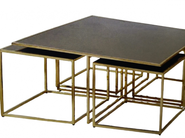 Zigon-Orta 19332 sehpa kare Ogem Model takım Metal gold kaplama Temper füme cam ürün görseli 1