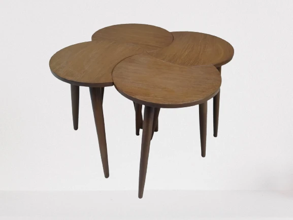 Zigon-Orta 19618 Sehpa Takım HİLAL Model Parlak Ceviz Kayın RETRO Ayak El Yapım ürün görseli 1