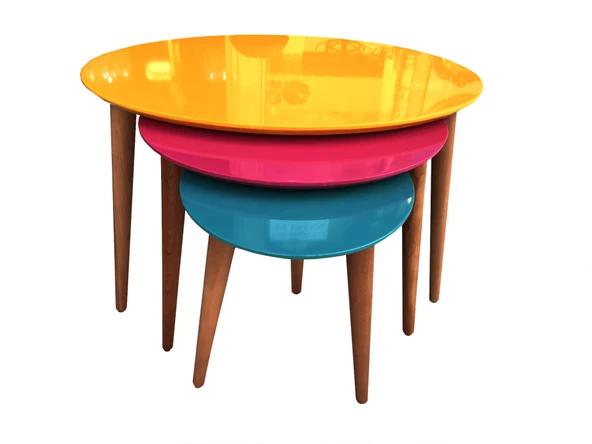Zigon 13709 Sehpa Model Kayın Retro Konik Ayak Üçgen MDF Tabla ceviz ayak El Yapı ürün görseli 1