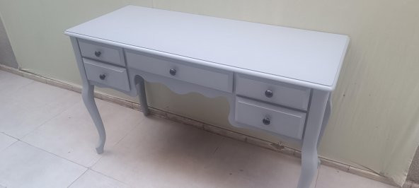 Dresuar 90142 makyaj masa 5 çekm kayın aslan ayak AYNALI Parlak lake gri El yapım ürün görseli 1
