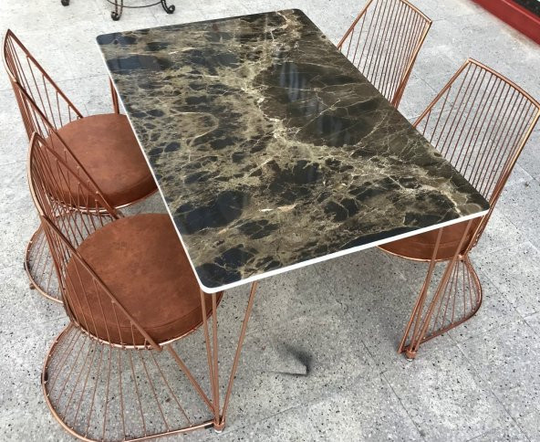 Masa TEL Sandalye 12478 Tk Metal ROSE Renk Kaplama Siyah Mermer Renk Tabla Elyapı ürün görseli 1