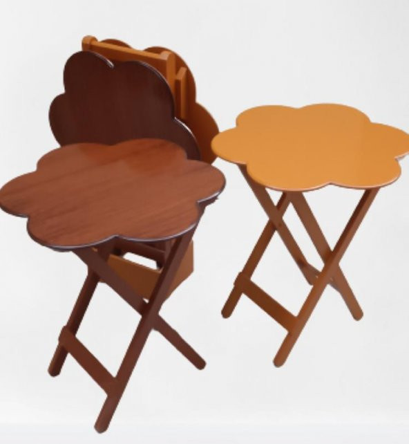Zigon Çanta 90106 Sehpa Papatya Model Dörtlü Ahşap MDF Ceviz-Hardal Uyum El Yapım ürün görseli 1