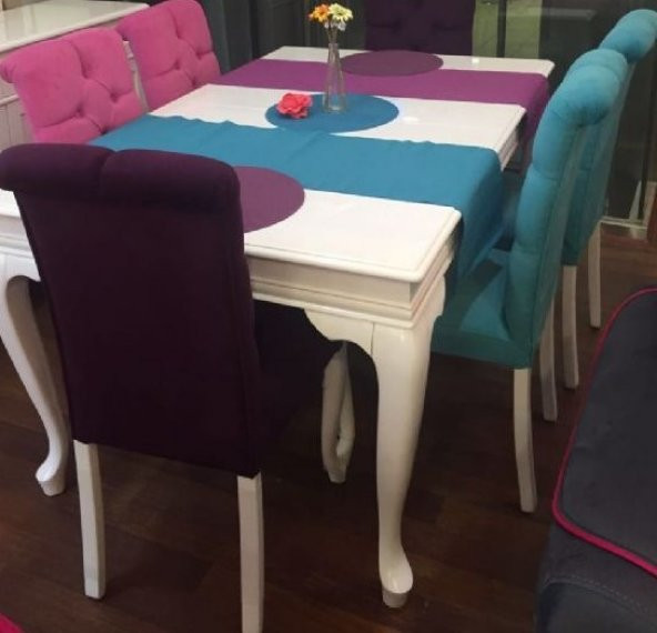 Masa-Sandalye 13593 ASLAN Model Kayın Aslan Kapiton Parlak Beyaz açıl masa tabla ürün görseli 1
