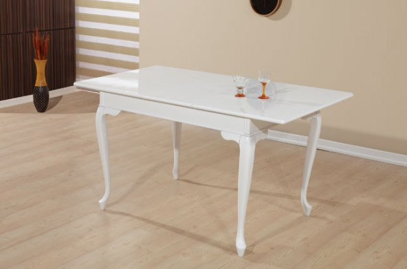 Masa 13734 Klasik MODEL Kayın Torna Aslan ayak Parlak Beyaz renk Açılı tabla masa ürün görseli 1